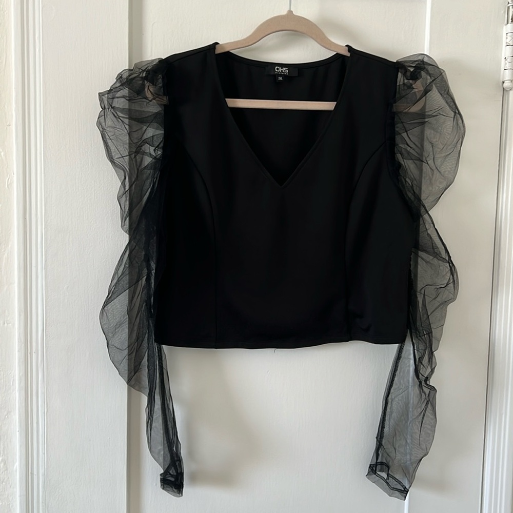 Gently used black woman sheer sleeves blouse